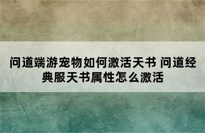 问道端游宠物如何激活天书 问道经典服天书属性怎么激活